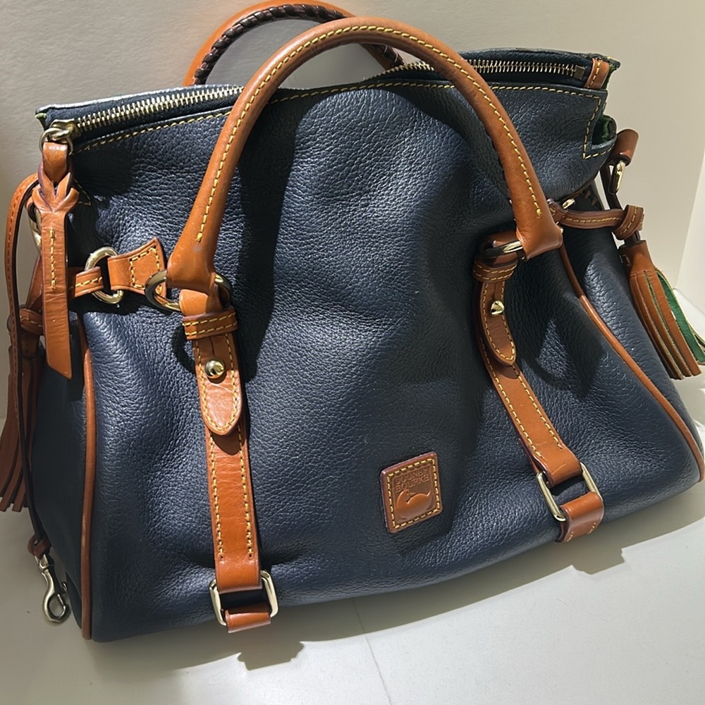 Dooney & Bourke Blue and Tan Satchel with Structured Design